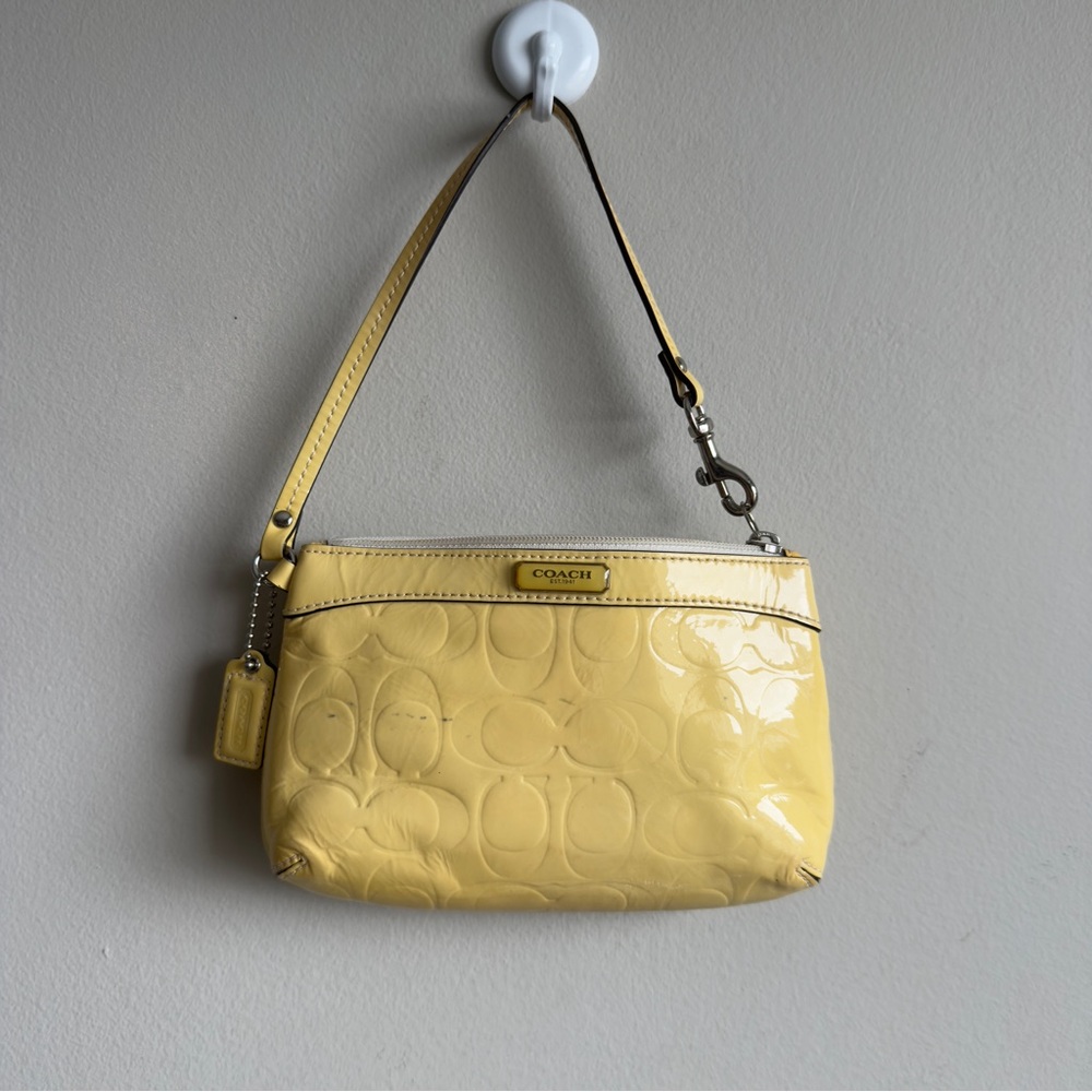 ❌SOLD❌Coach Patent Leather Mini Shoulder Bag – Yellow Embossed Monogram - Picture 1 of 5
